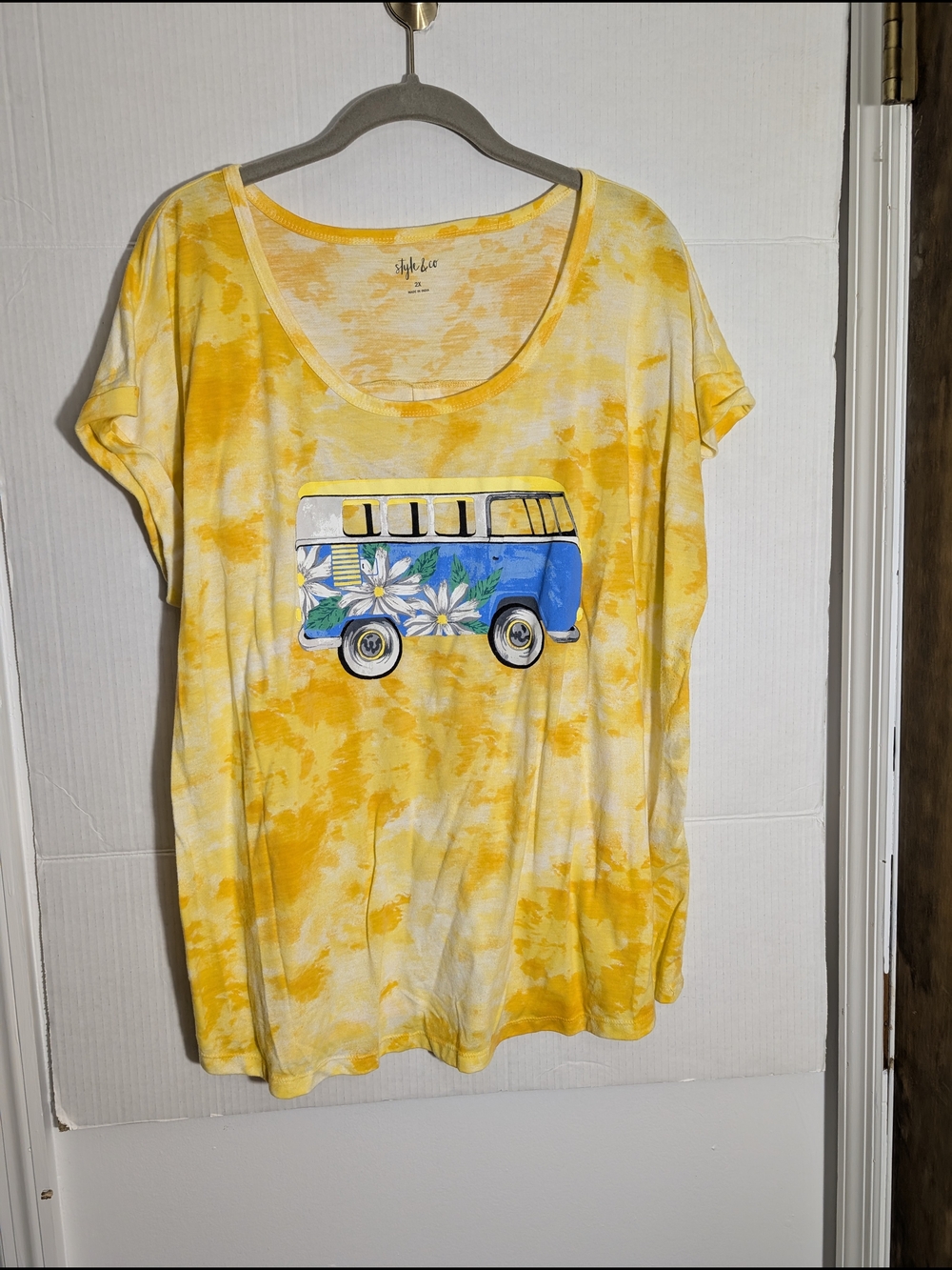 Style & Co Yellow Tie-Dye "Happy Camper" Graphic Tee - 2X